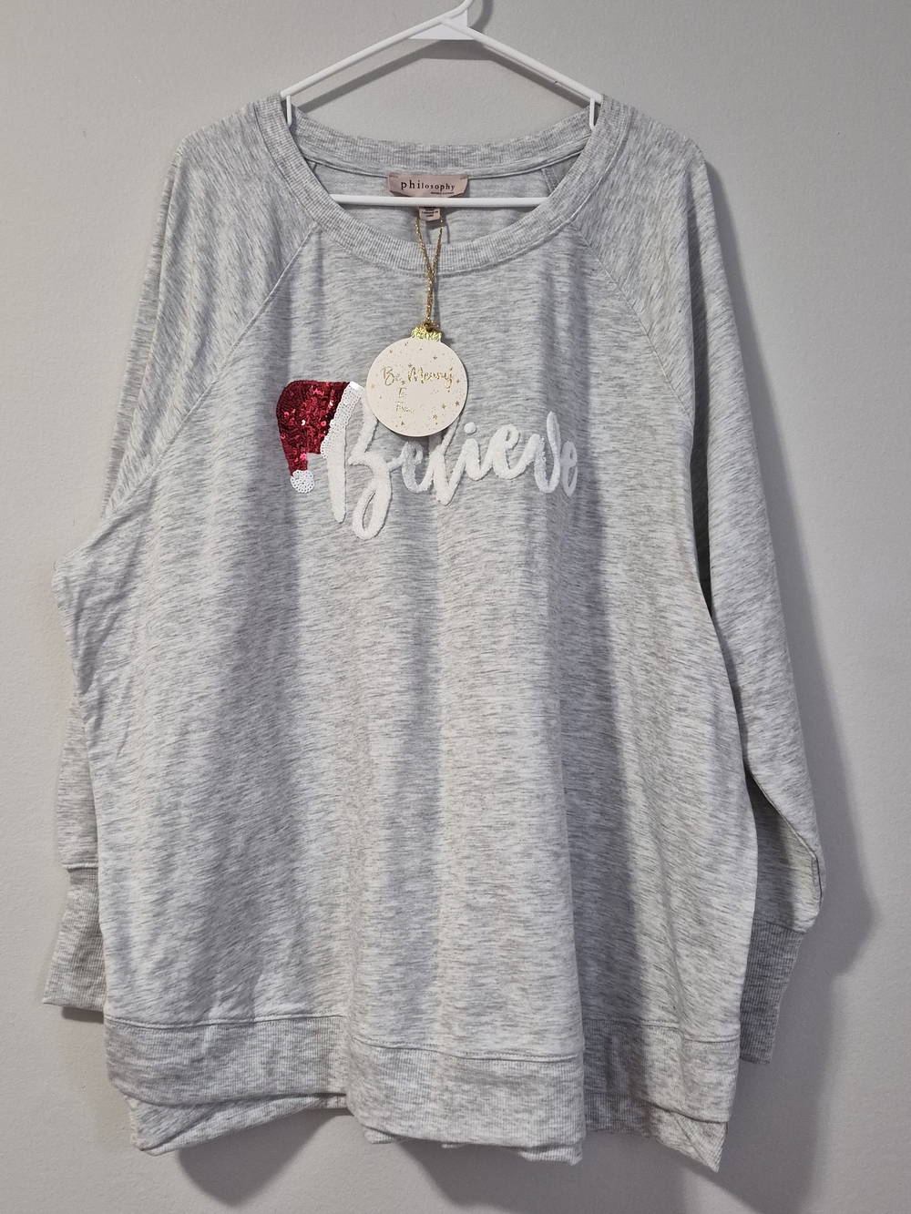 Philosophy Gray "Believe" Holiday Sweatshirt